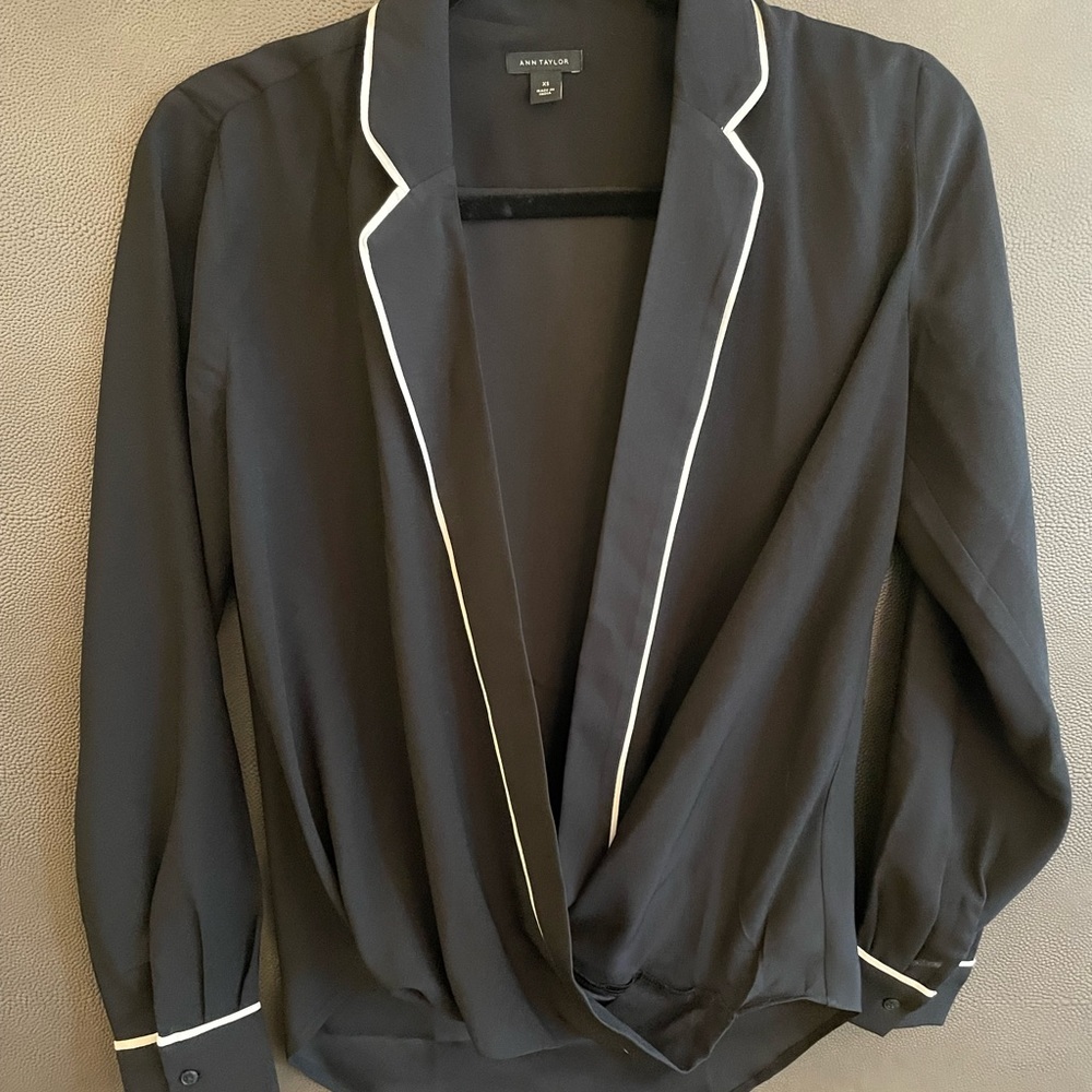 Black and white tuxedo blouse